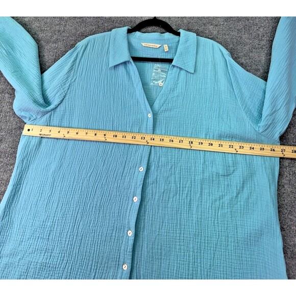 Soft Surroundings 2X Blue Button Front Textured Gauze Top Long Sleeve Tunic - Picture 5 of 11